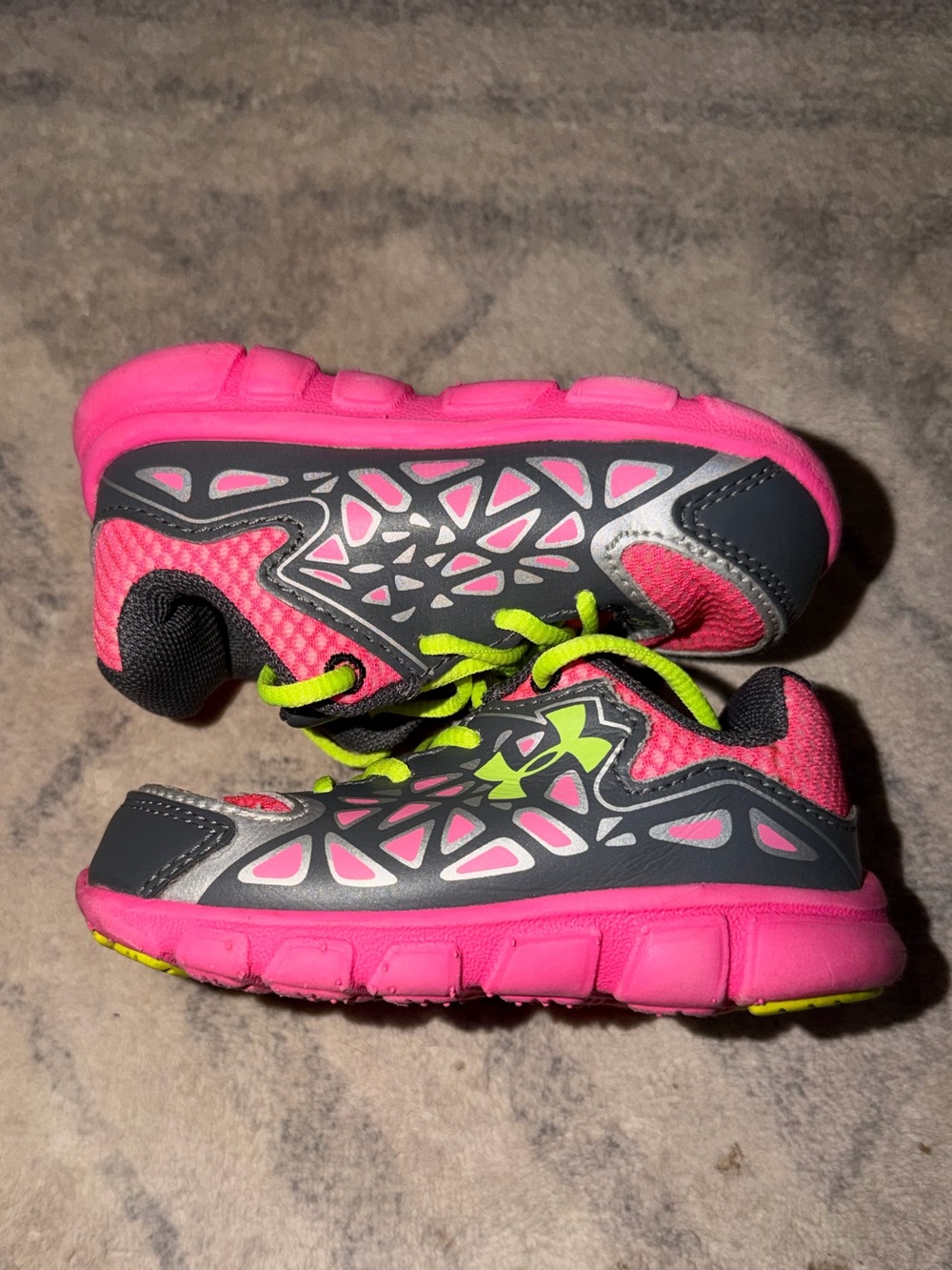 Under Armour Kids Hot Pink and Gray Sneakers with Neon Yellow Accents